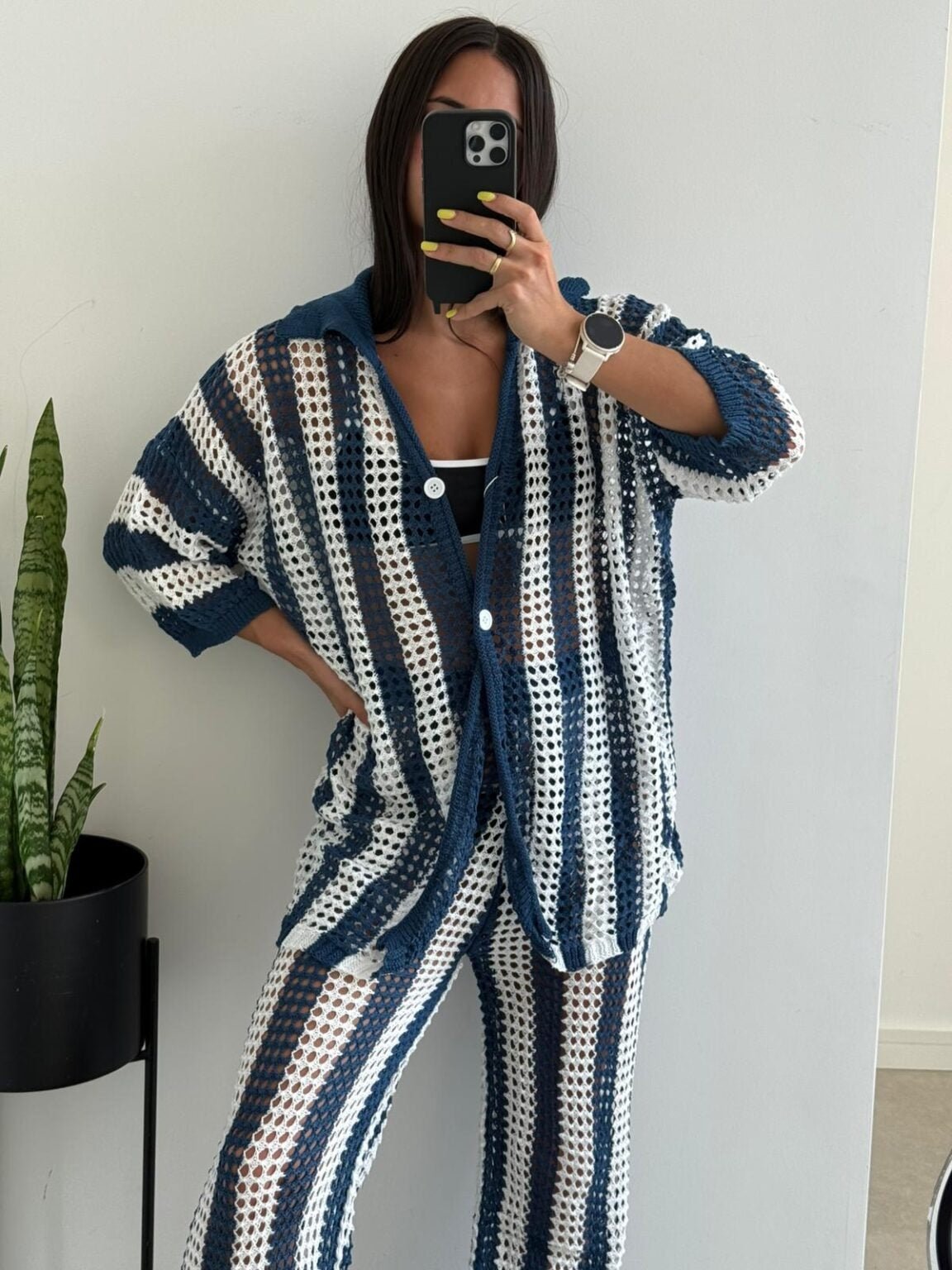 Conjunto Carmen de crochet a rayas