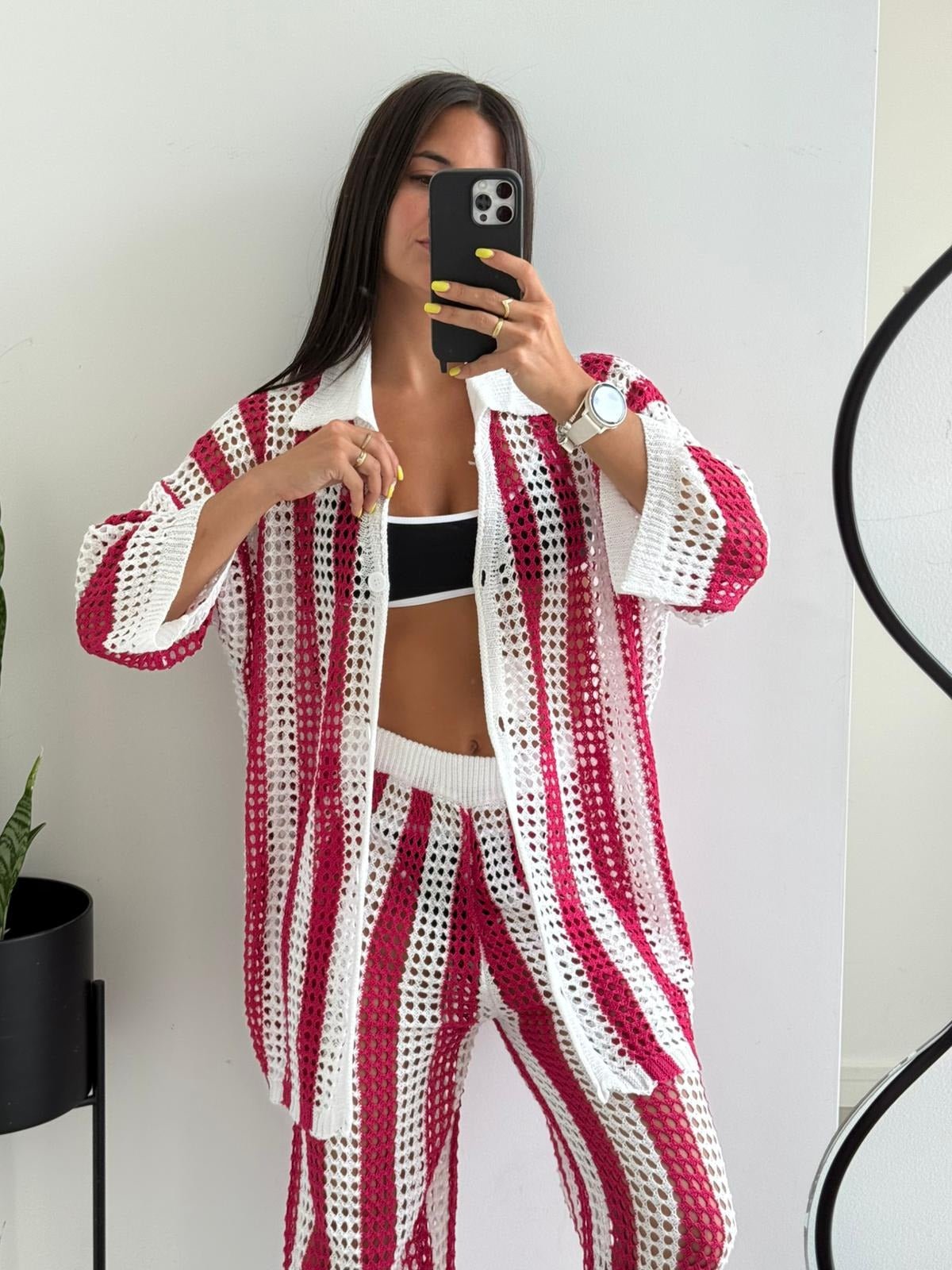 Conjunto Carmen de crochet a rayas
