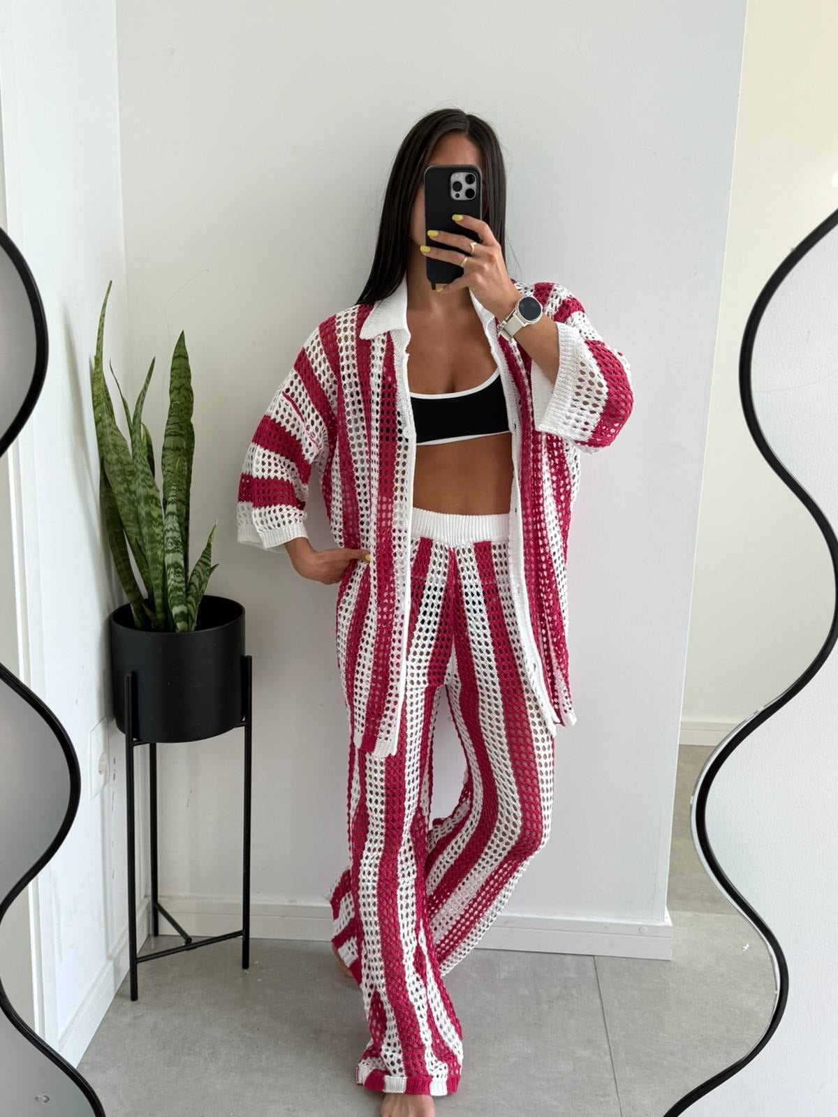 Conjunto Carmen de crochet a rayas