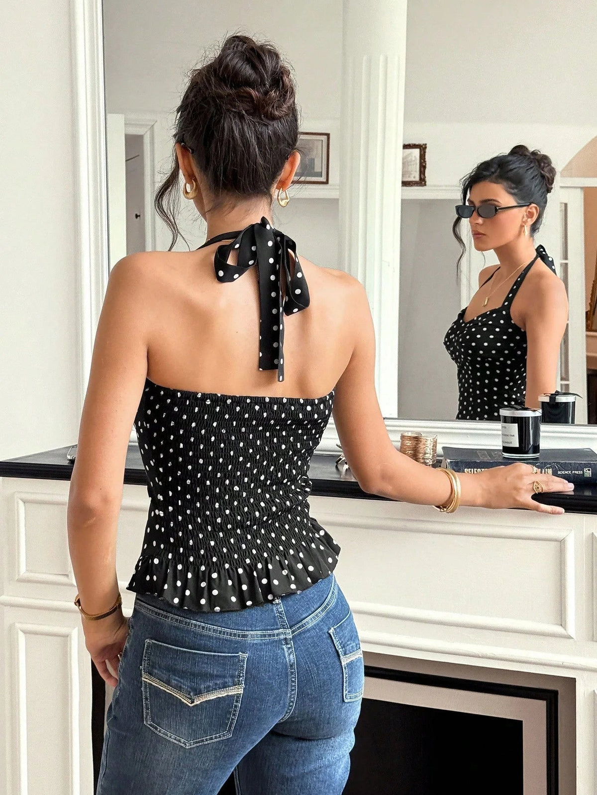Top corto halter Caryl de lunares
