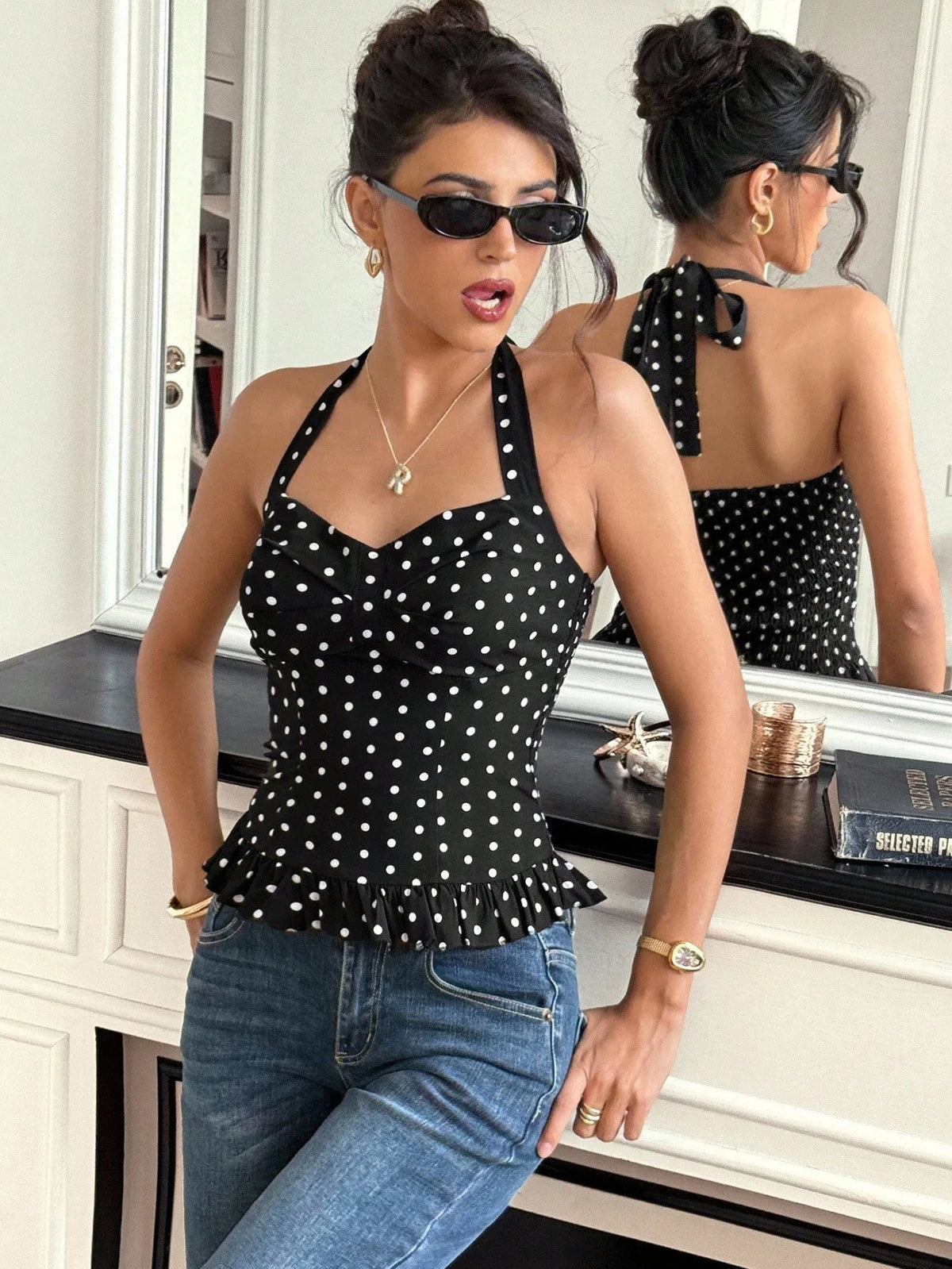 Top corto halter Caryl de lunares