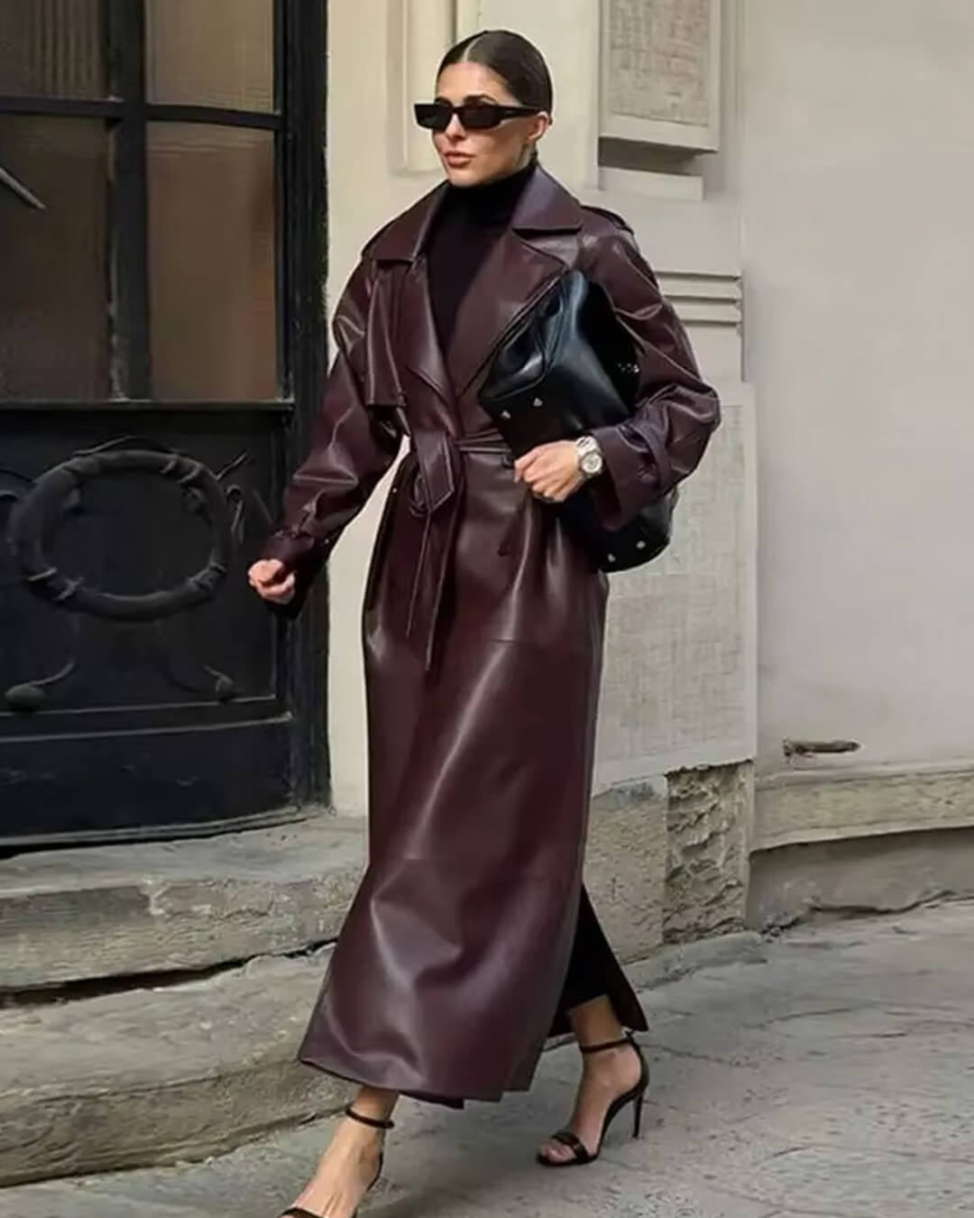 Gabardina larga de cuero sintético Cassy