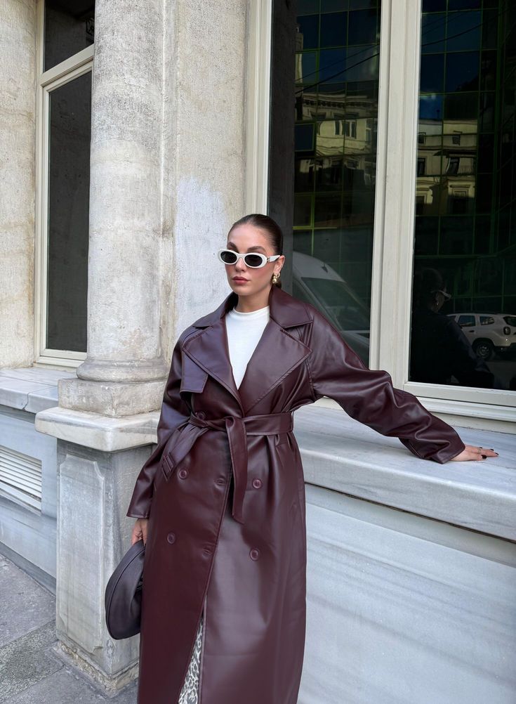 Gabardina larga de cuero sintético Cassy