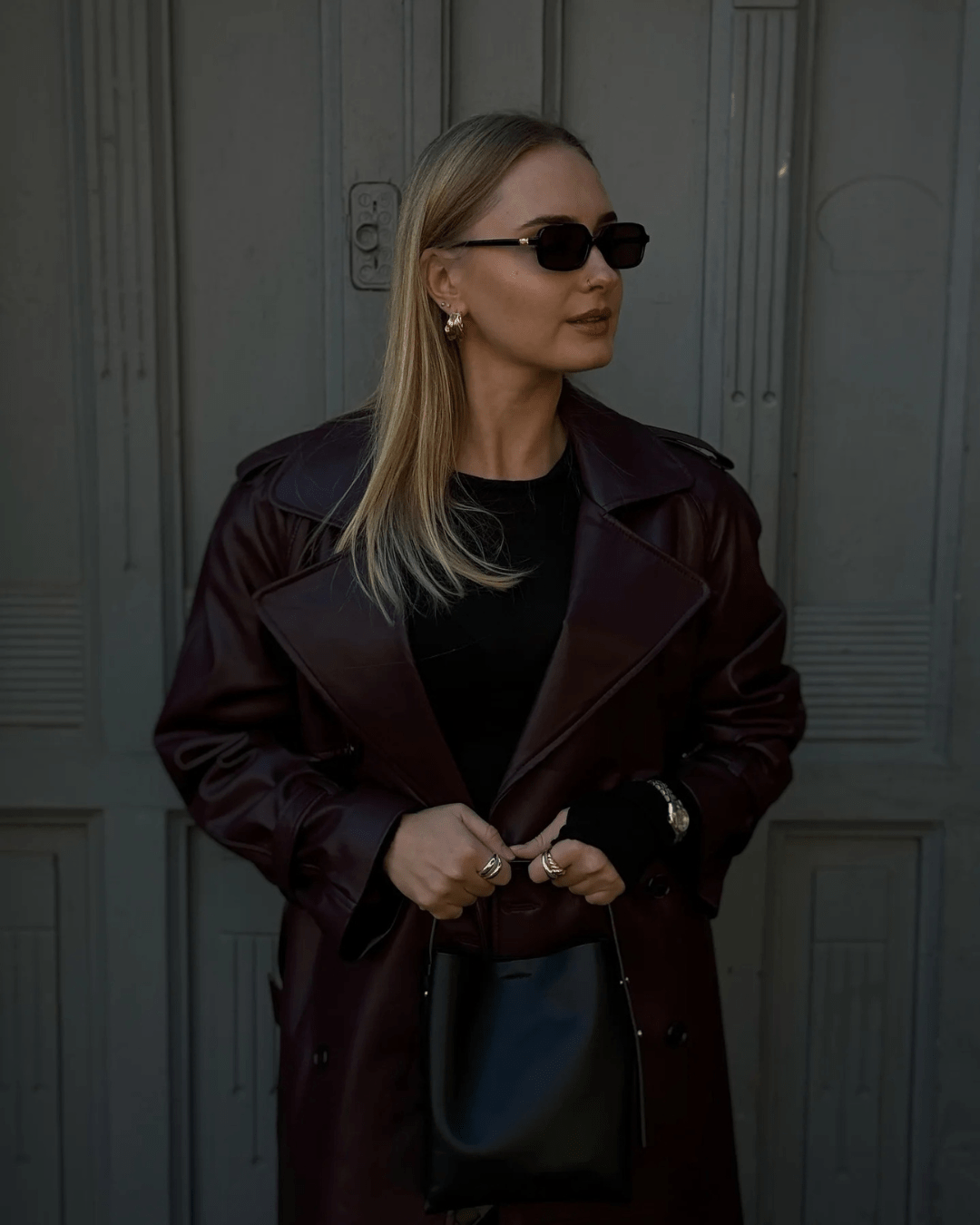 Gabardina larga de cuero sintético Cassy