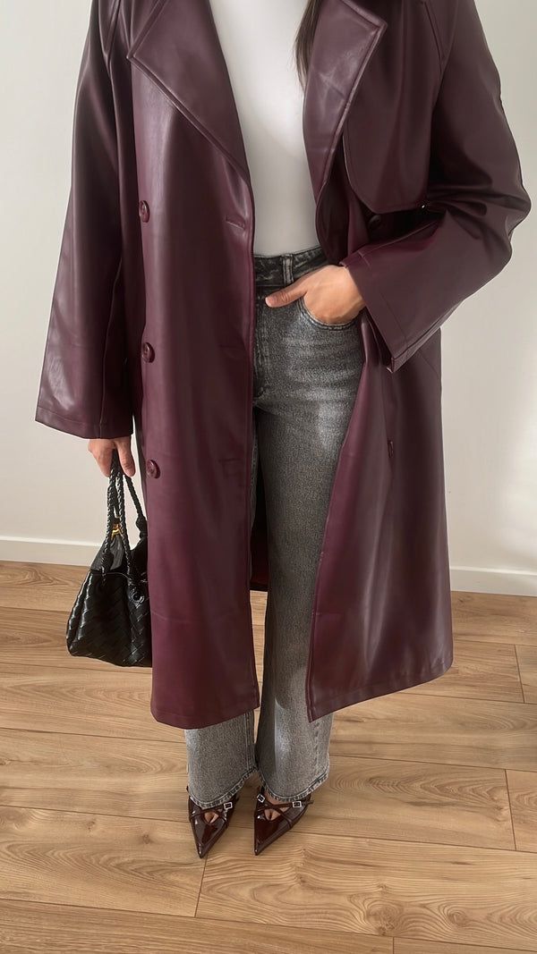 Gabardina larga de cuero sintético Cassy