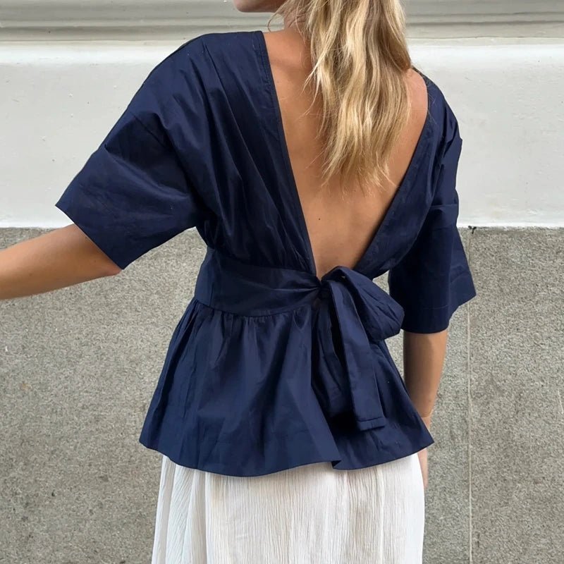 Blusa sin espalda con volantes Cecile