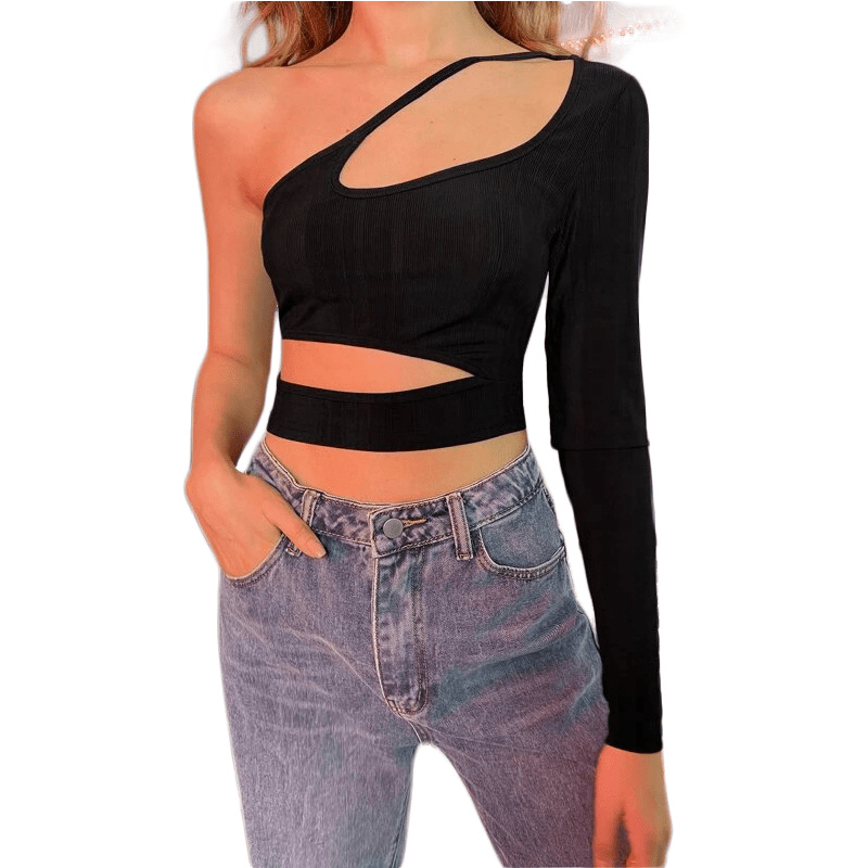 Crop top asimétrico con aberturas Celeste