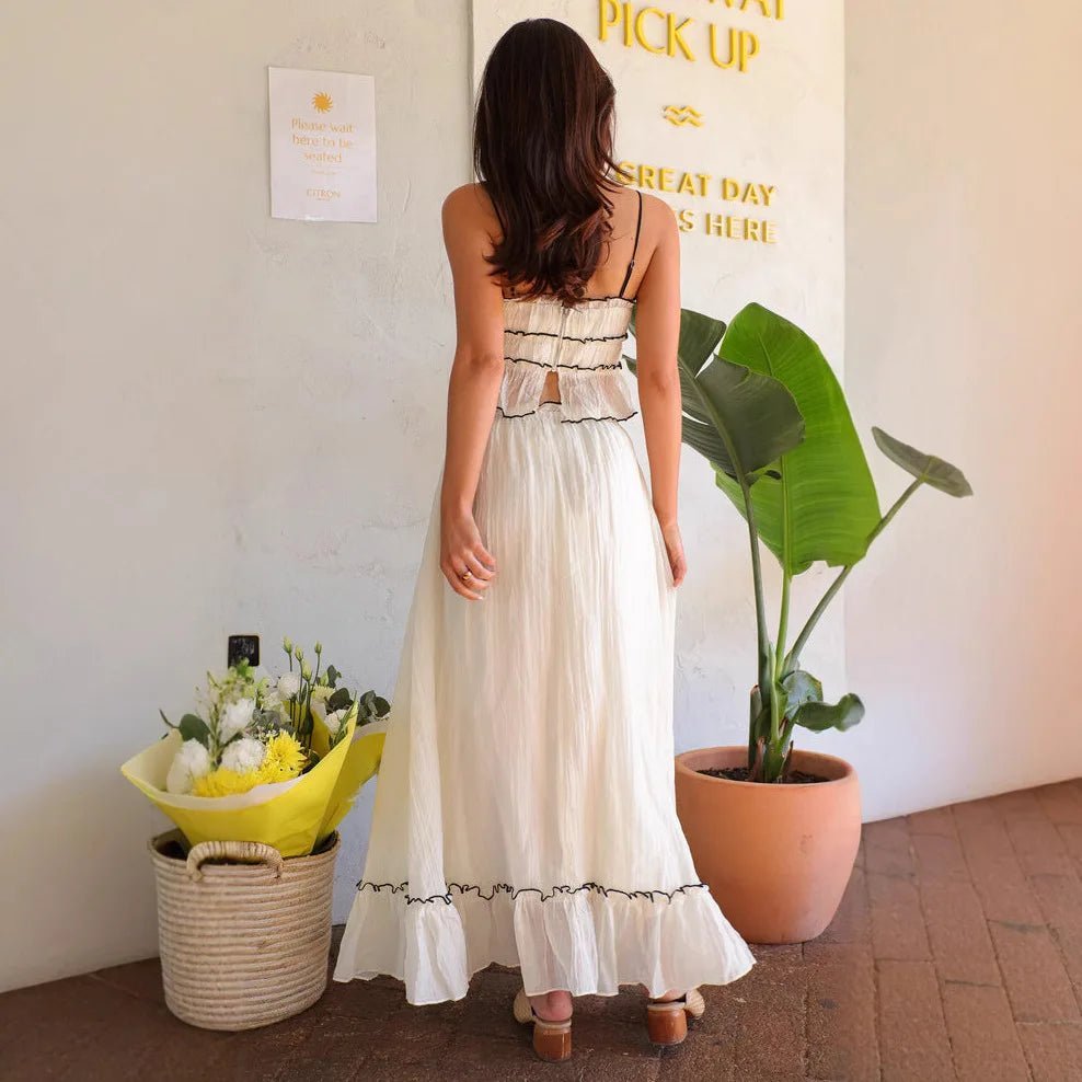 Conjunto de top con tirantes y lazo y falda de hada plisada Celeste