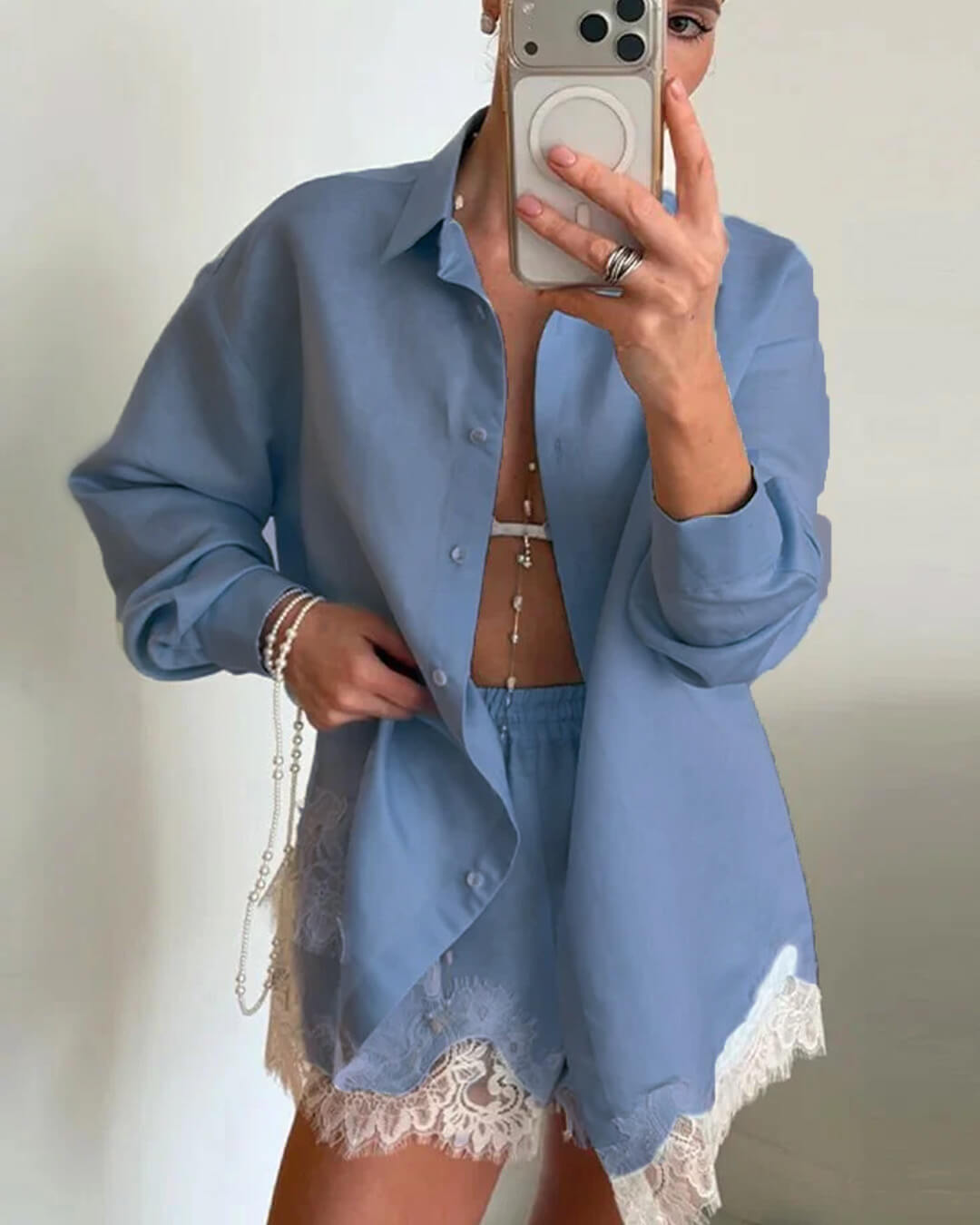 Celeste Lace Patchwork Beach Shirt Set