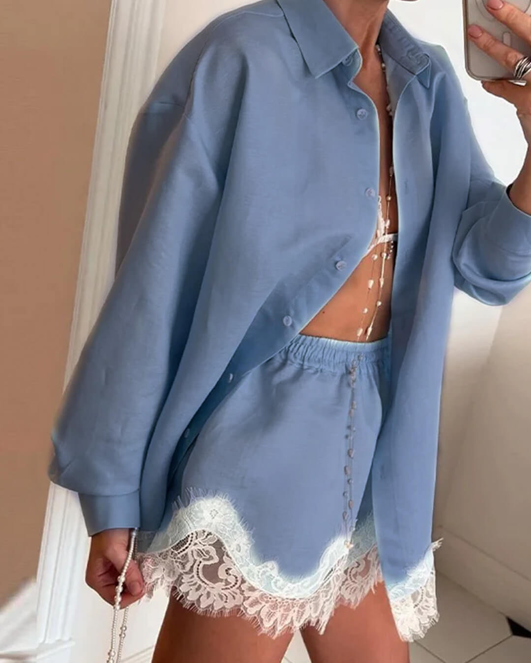 Celeste Lace Patchwork Beach Shirt Set