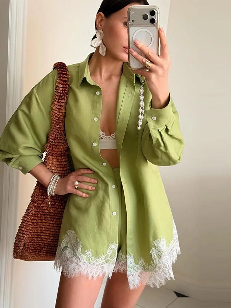 Celeste Lace Patchwork Beach Shirt Set