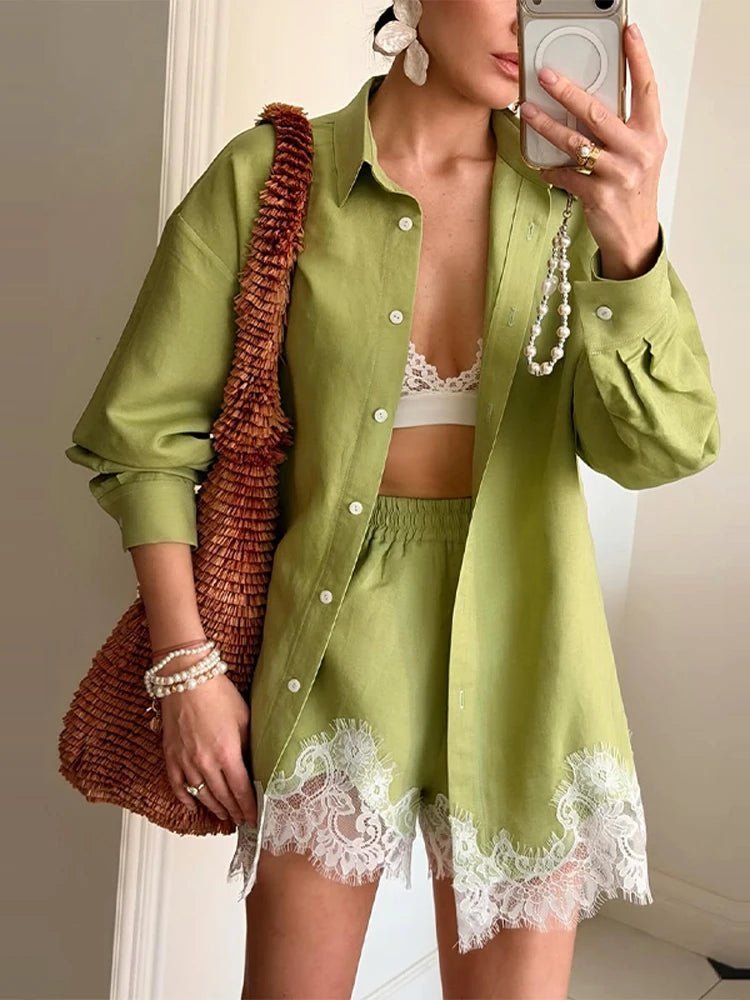 Celeste Lace Patchwork Beach Shirt Set