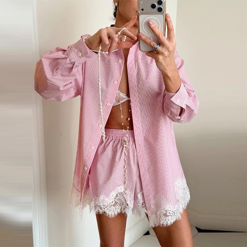 Celeste Lace Patchwork Beach Shirt Set