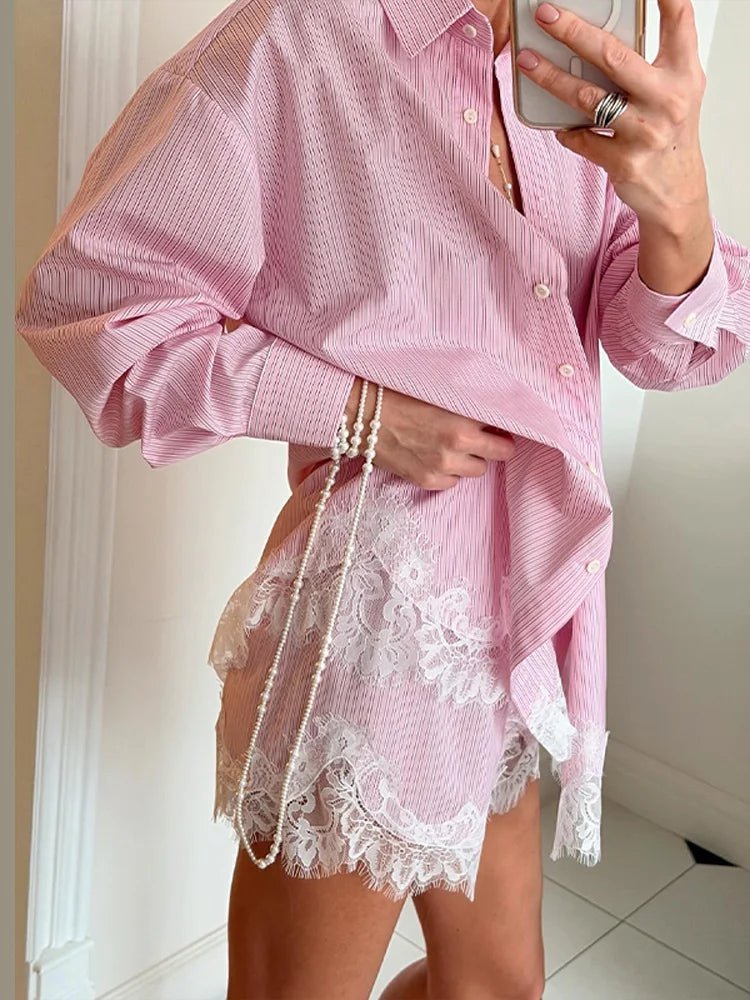 Celeste Lace Patchwork Beach Shirt Set