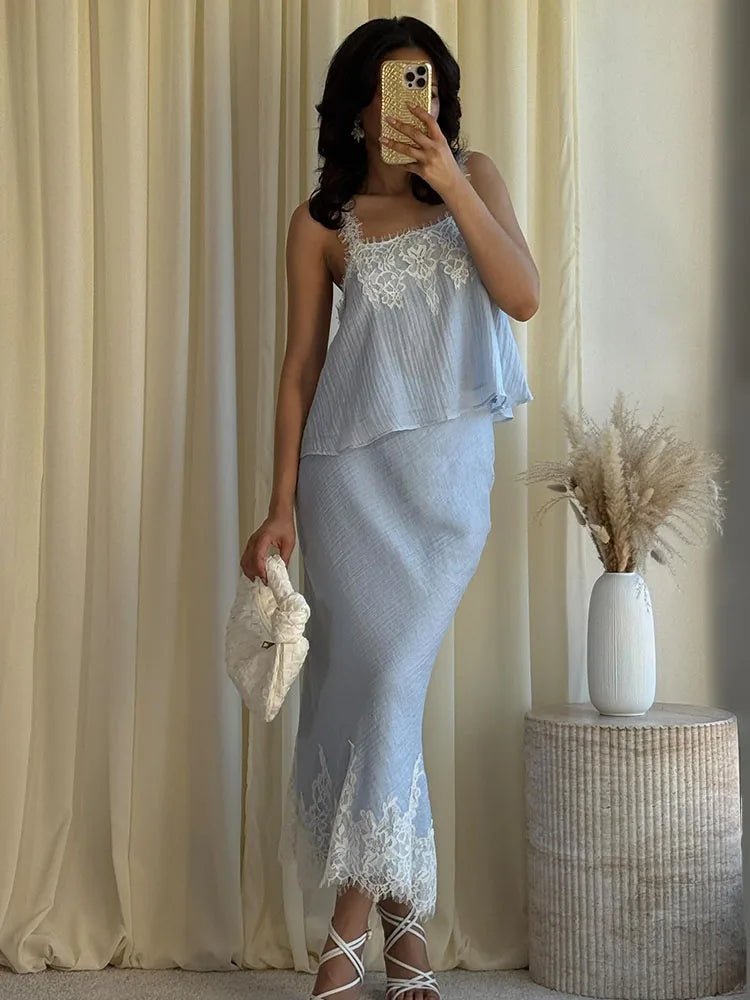 Celeste Lace Spliced Two-Piece Midi Set