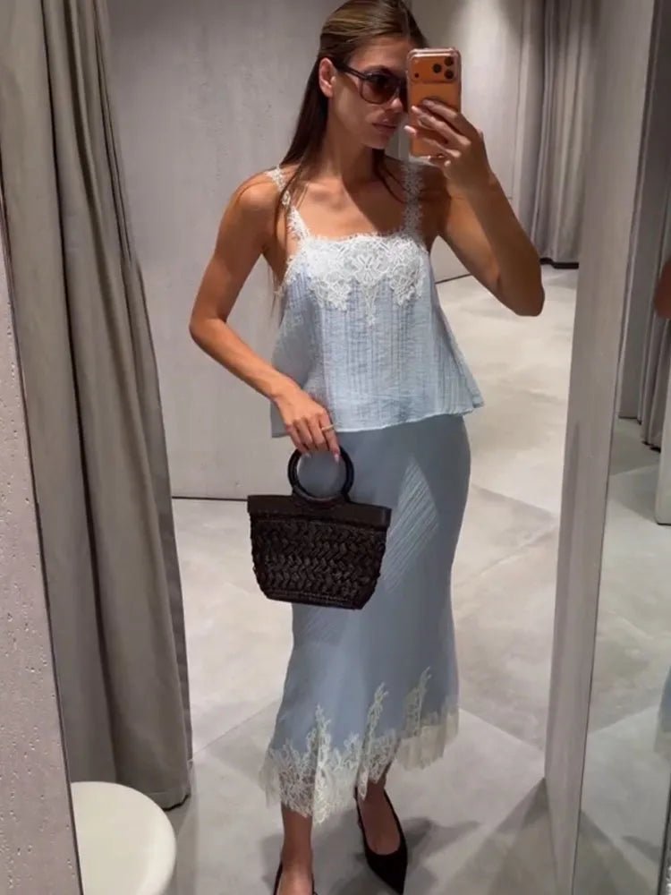 Celeste Lace Spliced Two-Piece Midi Set