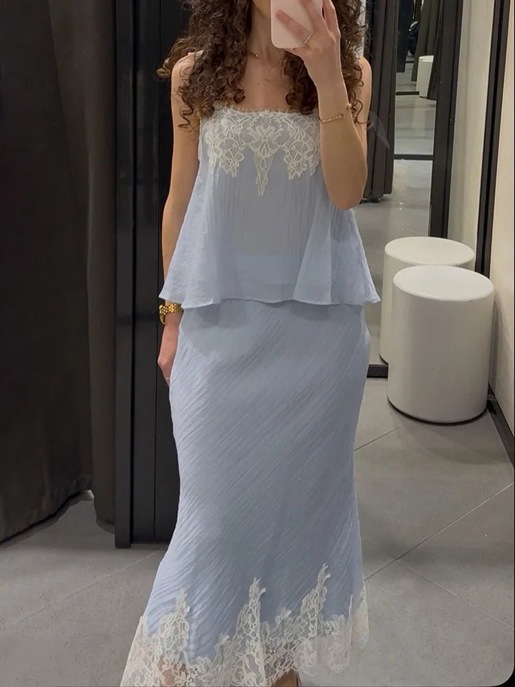 Celeste Lace Spliced Two-Piece Midi Set