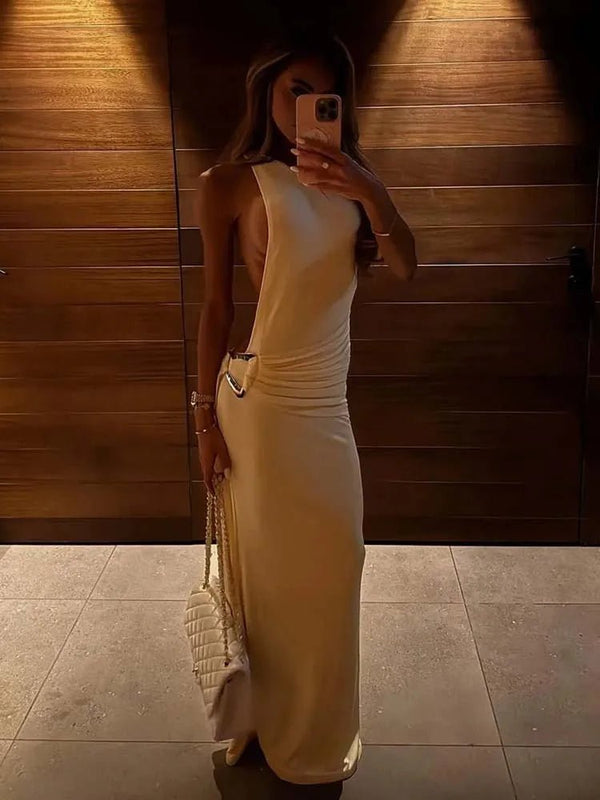 Vestido largo ajustado de un solo hombro Celeste