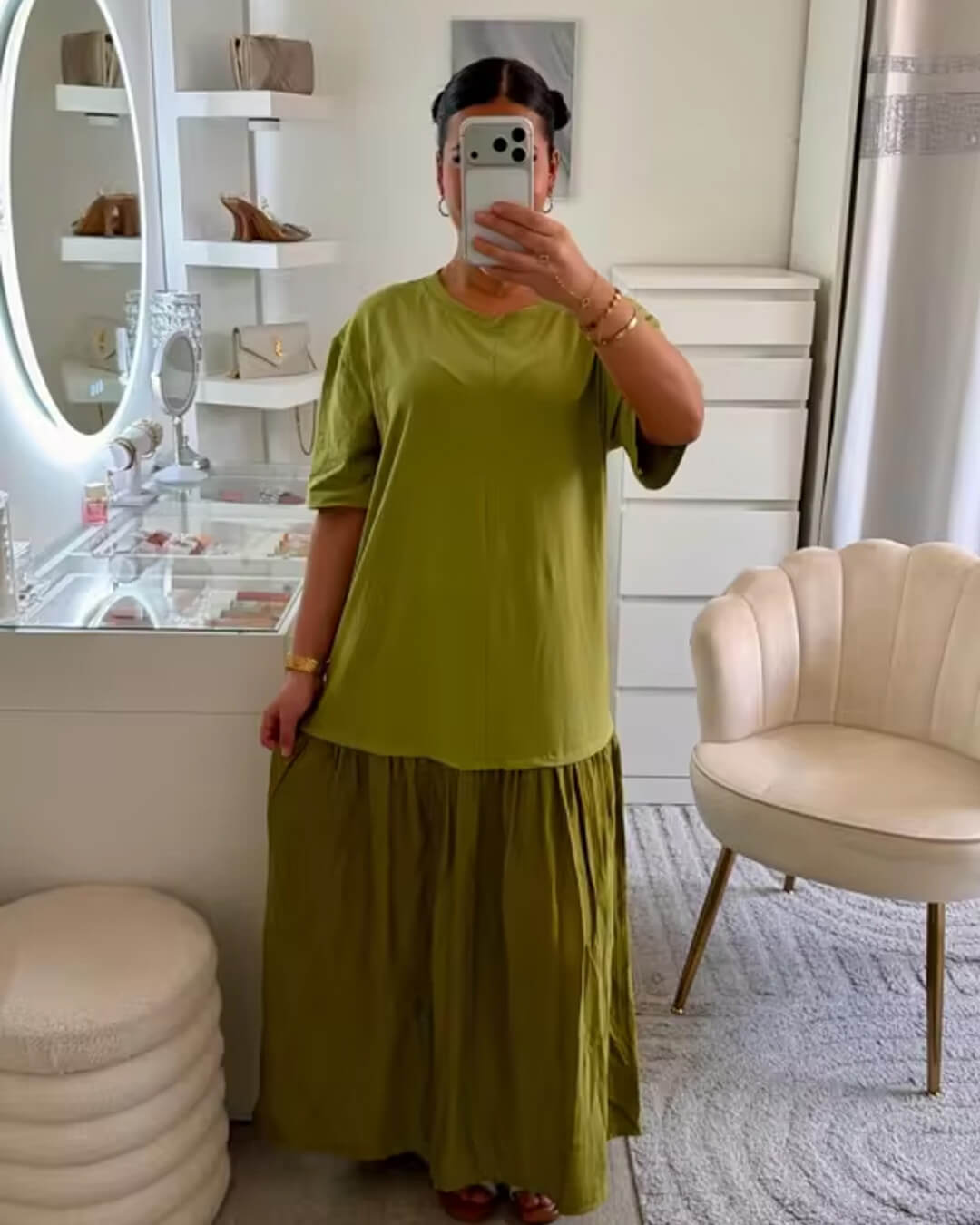 Vestido midi plisado de patchwork Celeste