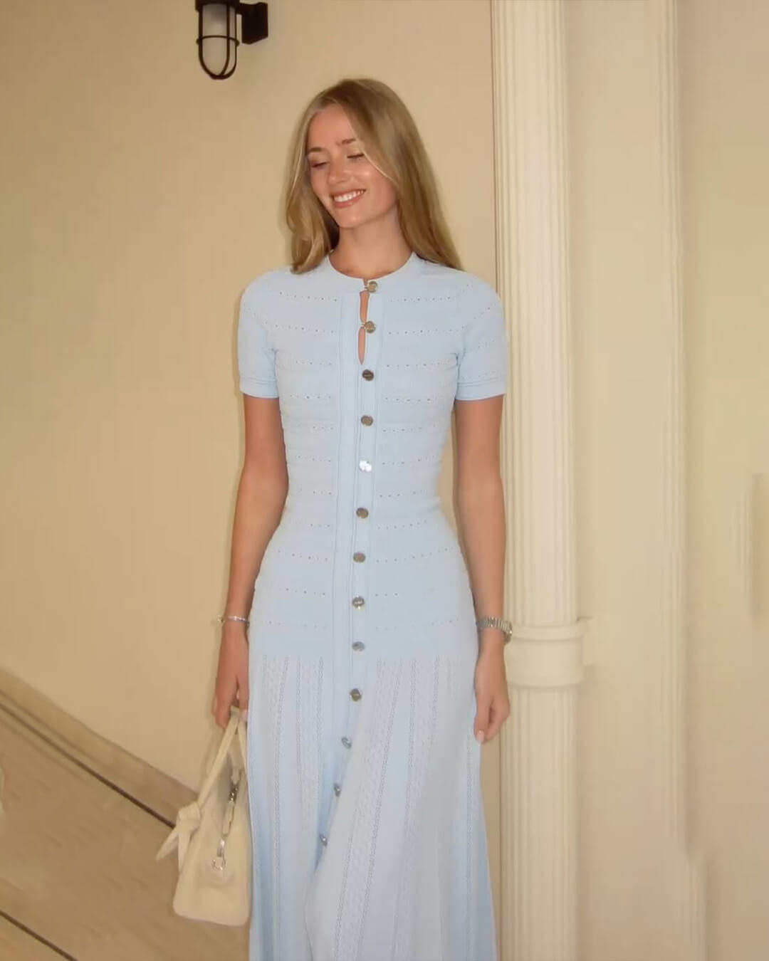 Vestido midi de punto acanalado Celeste