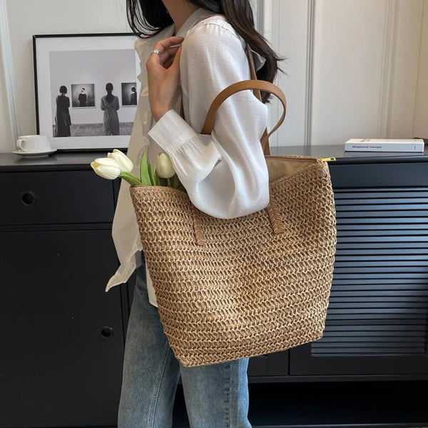 Bolso tote de paja tejida para playa Celeste