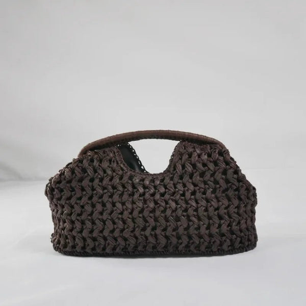 Bolso de mano de paja tejida con forma de concha Celeste