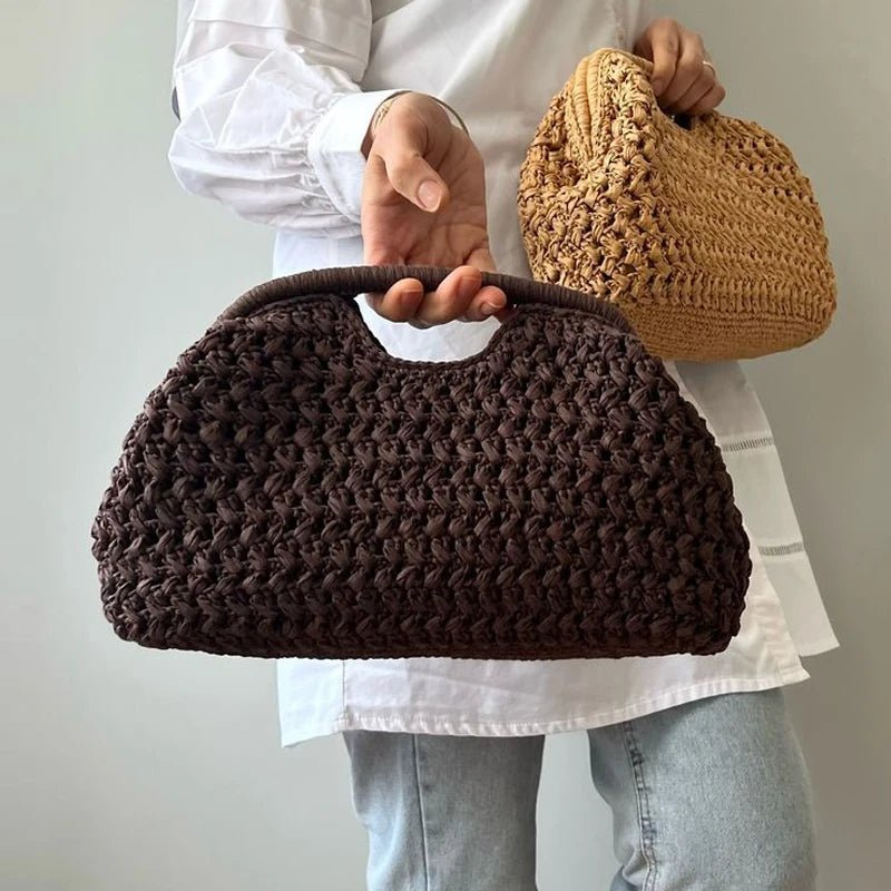 Celeste Woven Straw Shell Clutch