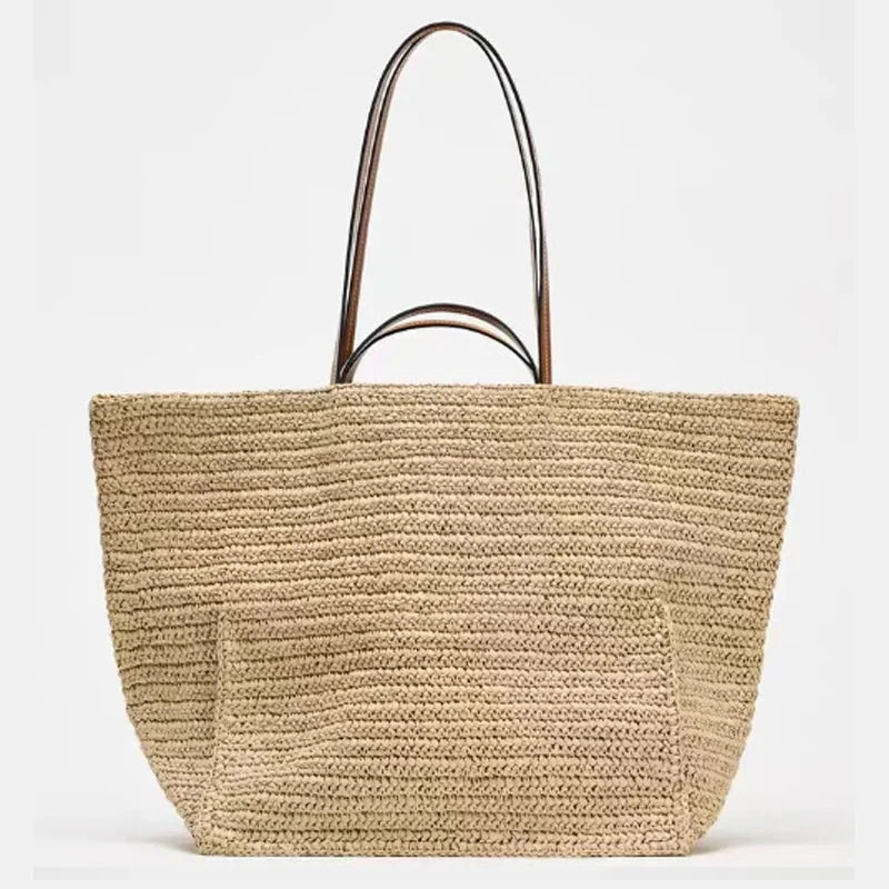 Bolso tote de paja tejida Celeste