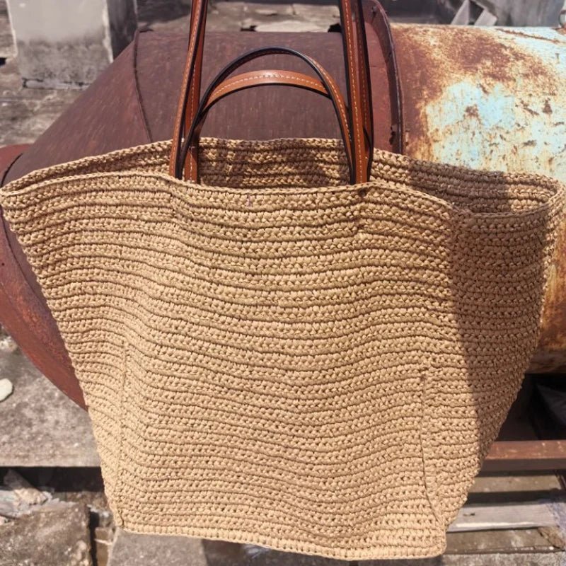 Bolso tote de paja tejida Celeste