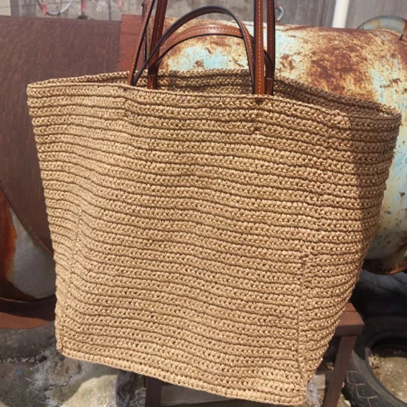 Bolso tote de paja tejida Celeste