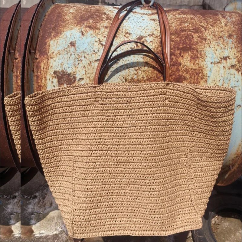 Bolso tote de paja tejida Celeste