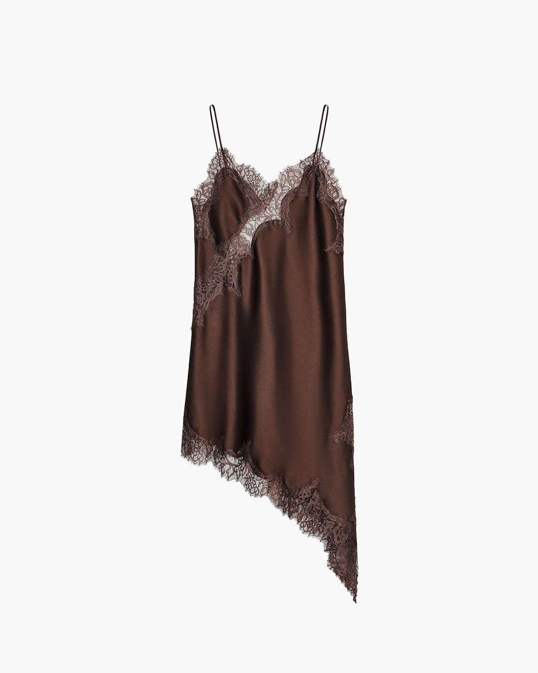 Vestido midi Chiara de satén con encaje asimétrico