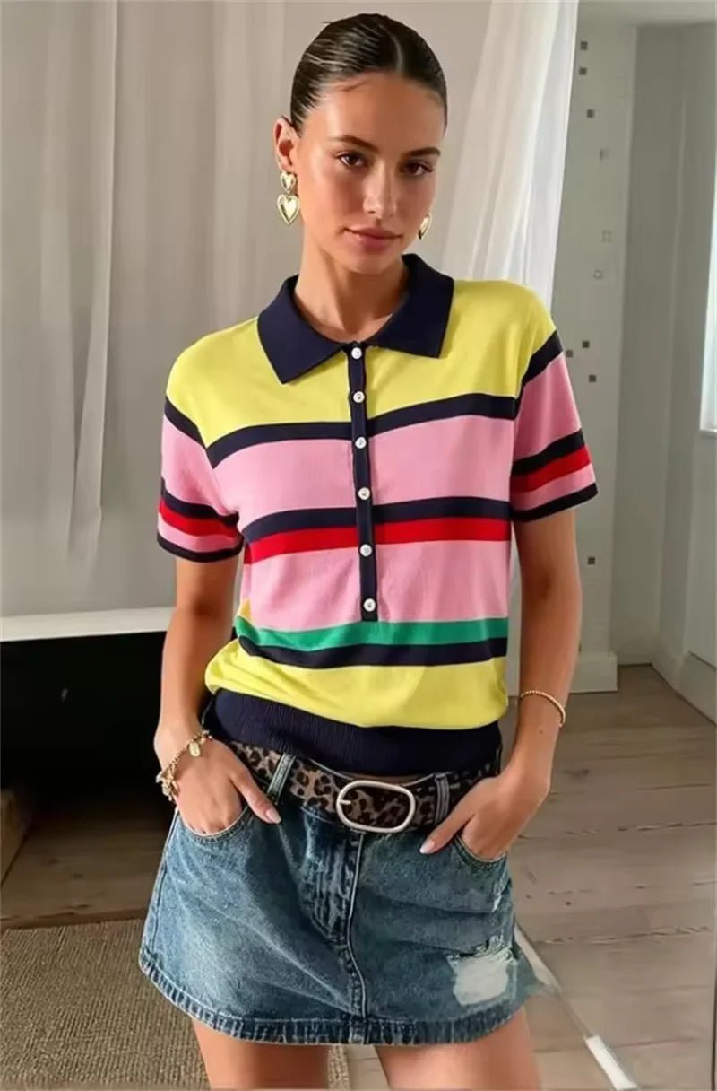 Top de punto tipo polo con bloques de color Claudia
