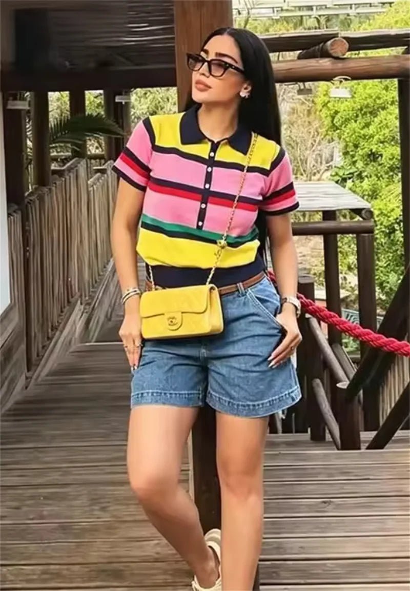 Top de punto tipo polo con bloques de color Claudia