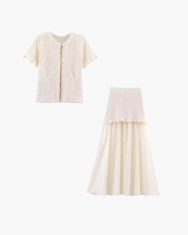 Conjunto Claudia de top de punto de tirantes y falda plisada