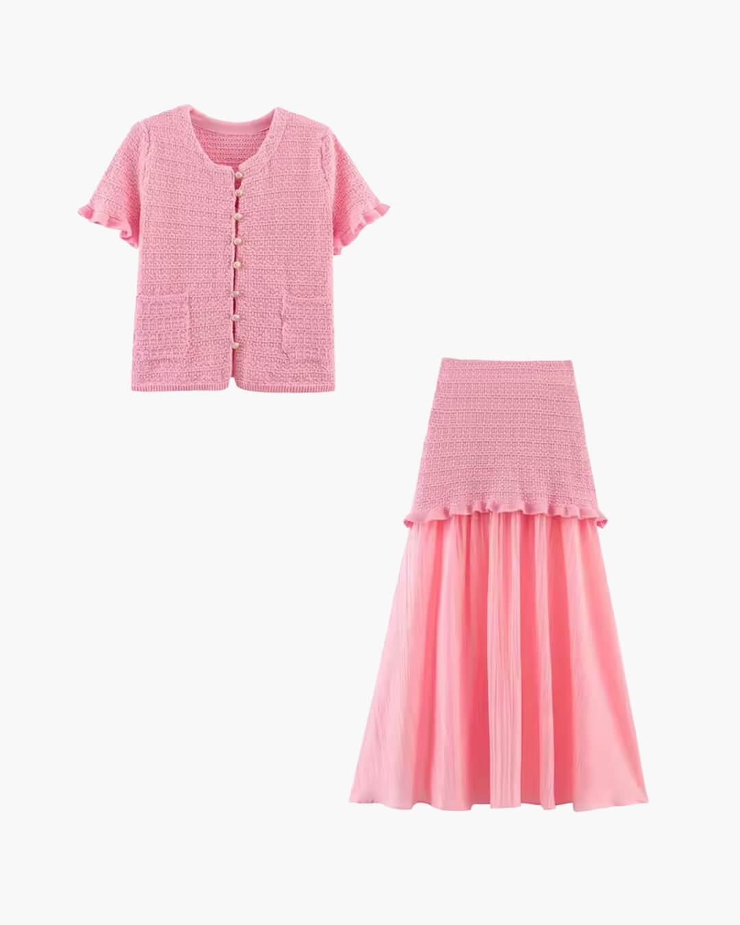 Conjunto Claudia de top de punto de tirantes y falda plisada