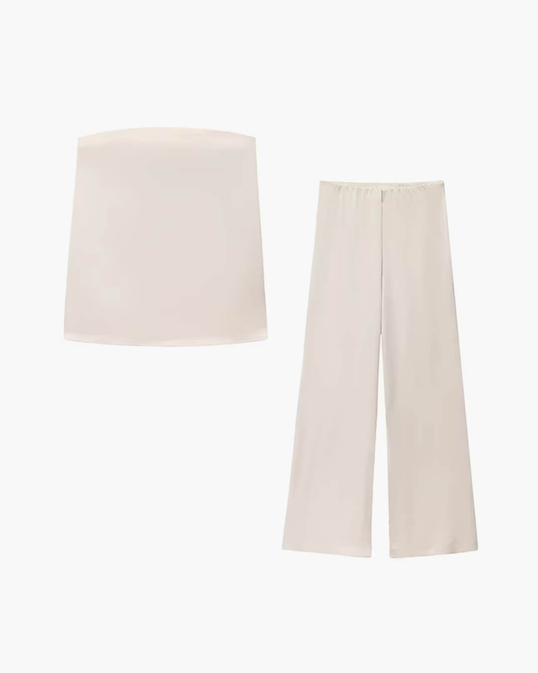 Traje de pantalón de satén Claudine con top bandeau