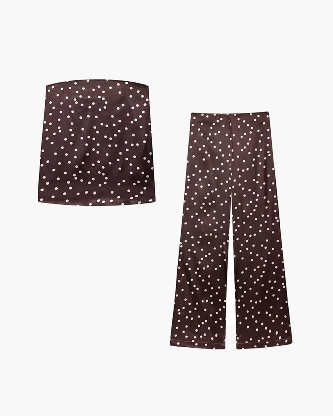 Traje de pantalón de satén Claudine con top bandeau