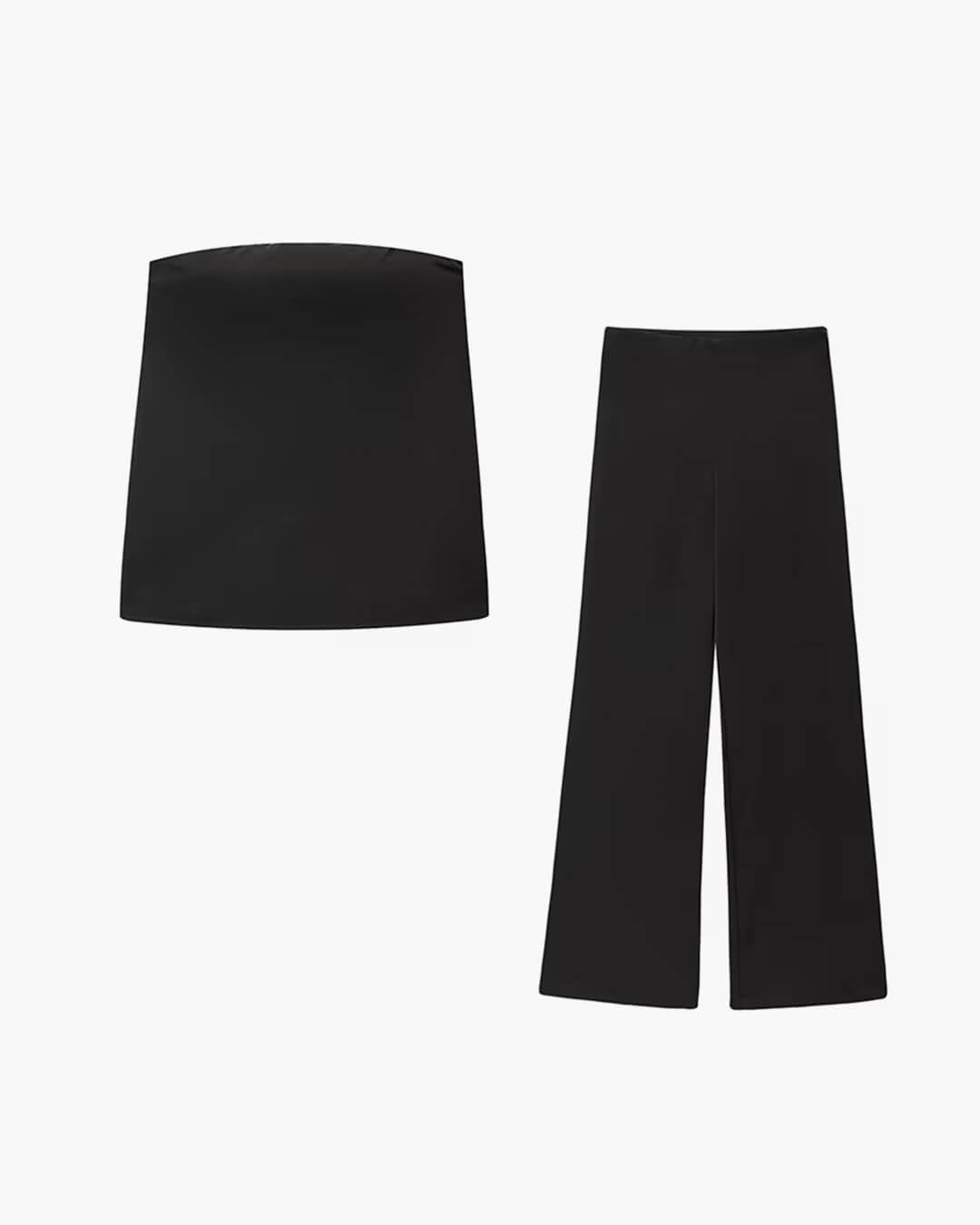 Traje de pantalón de satén Claudine con top bandeau