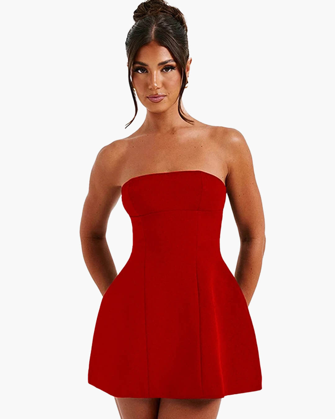 Minivestido Colby sin tirantes con cintura fruncida