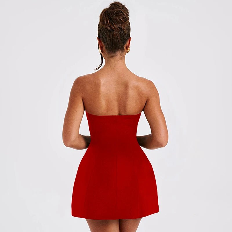 Minivestido Colby sin tirantes con cintura fruncida