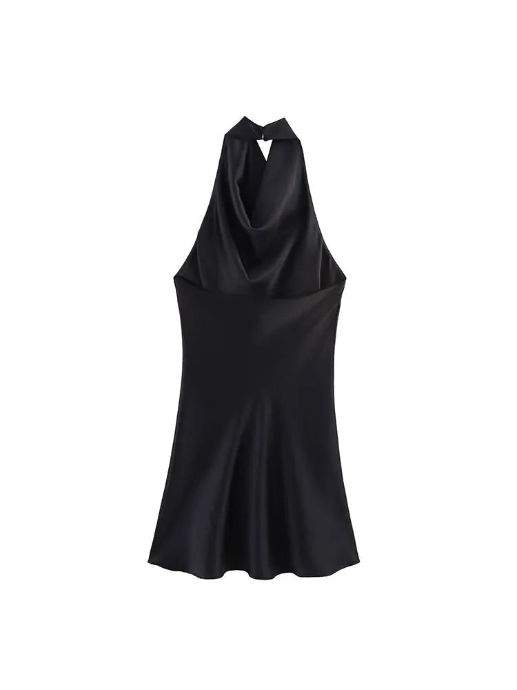 Minivestido drapeado de satén con cuello halter Colleen