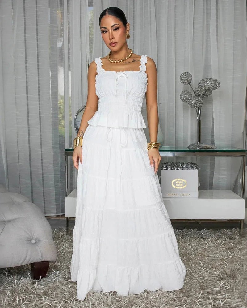 Conjunto bohemio de dos piezas con volantes Coralie