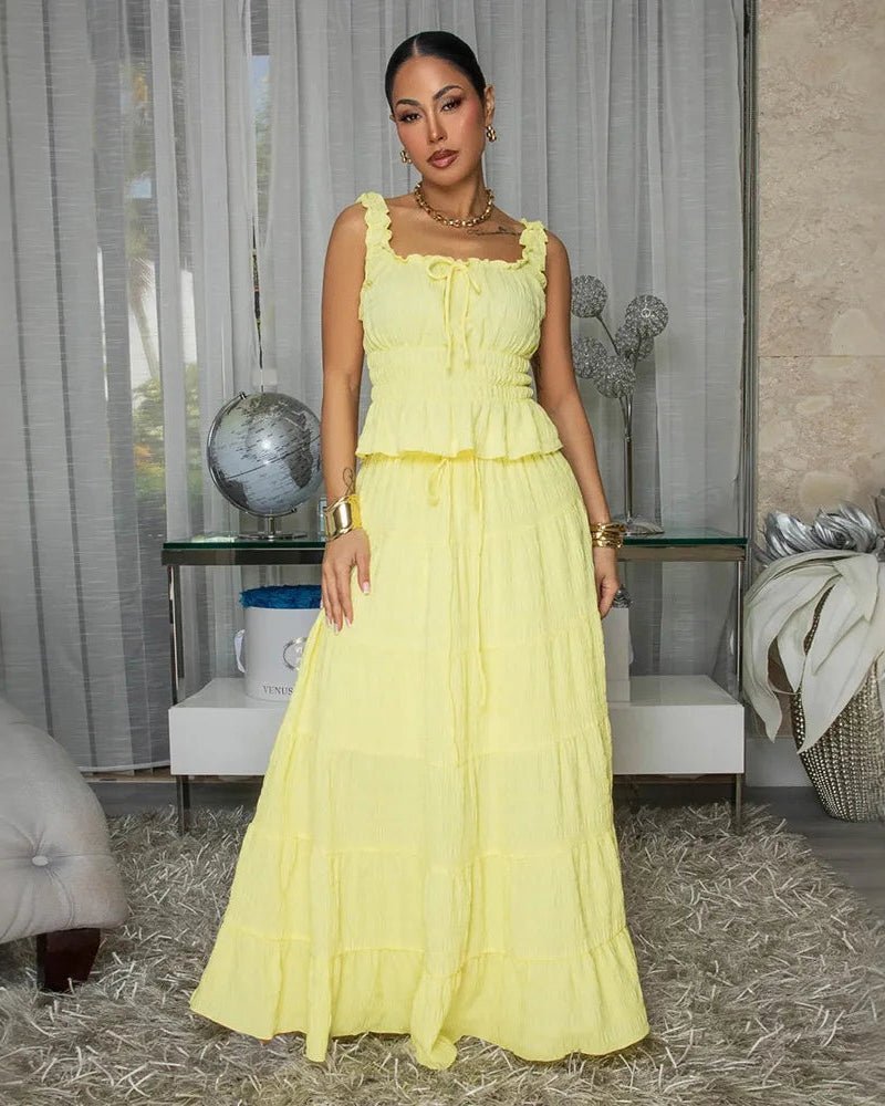 Conjunto bohemio de dos piezas con volantes Coralie