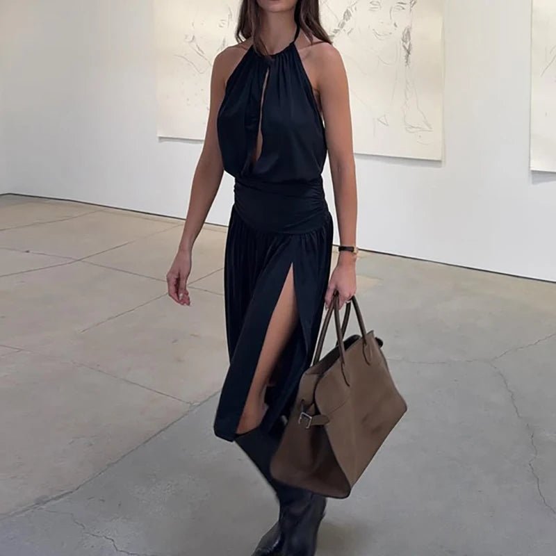 Vestido midi halter con abertura Coralie