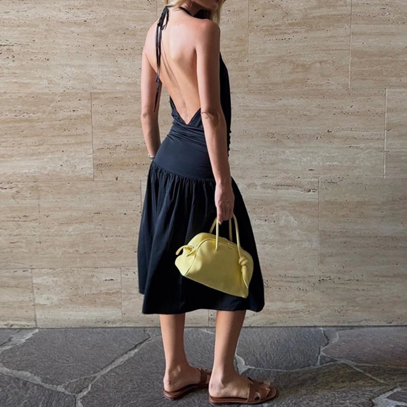 Vestido midi halter con abertura Coralie