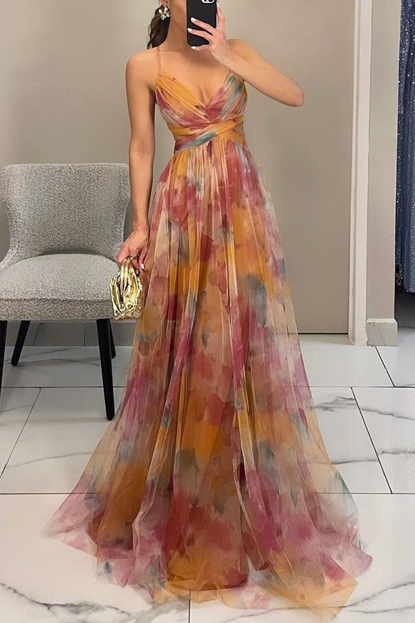 Vestido largo Dahlia de tul floral