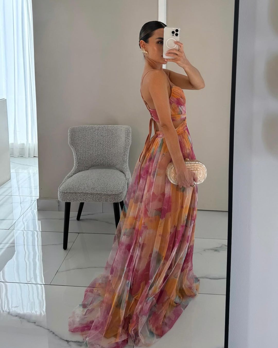 Vestido largo Dahlia de tul floral