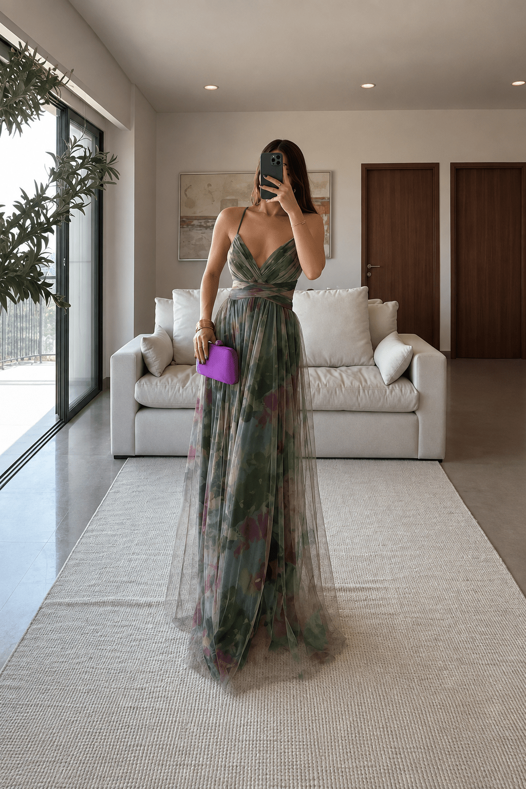 Vestido largo Dahlia de tul floral