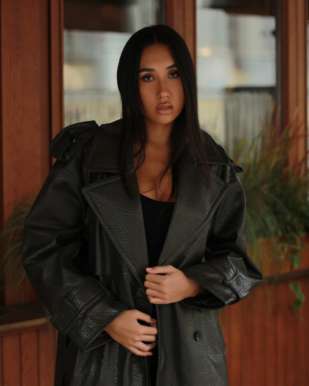 Chaqueta larga de cuero Danica